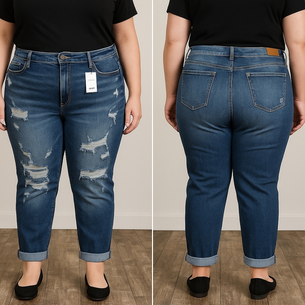 Judy Blue Boyfriend Fit Distressed Jeans – Size 13/31 (Fits as Plus Size 15) NEW